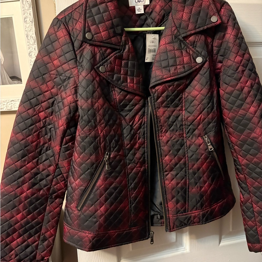 Cato Women's Red and Black Quilted Bomber Jacket